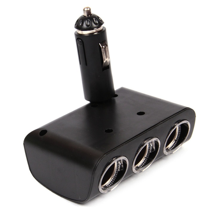 Multiplicator priza bricheta auto cu 3 iesiri 120W, fara cablu, negru