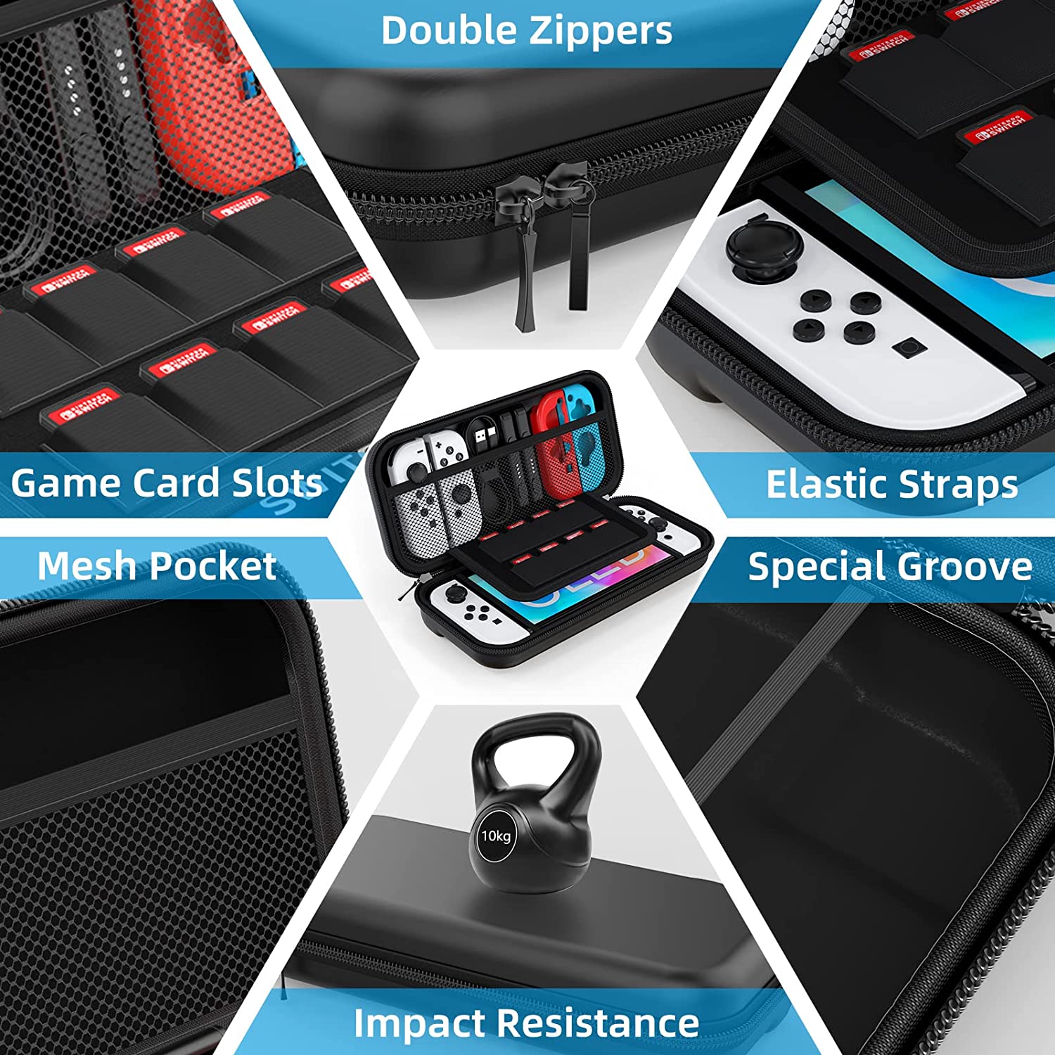 Комплект несесер и аксесоари HautStore, За Nintendo Switch OLED, 9 в 1 ...