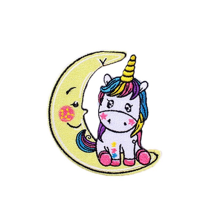 Petic textil brodat The Unicorn and the moon, Unicornul si luna 8x7.5 cm