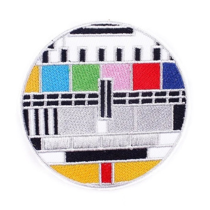 Petic textil brodat Abstract Art or old tv set? 7.6x6 cm