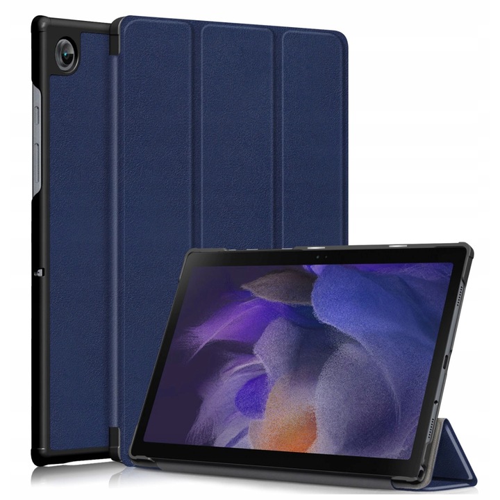 Husa tableta, Piele ecologica, Compatibila cu Samsung Galaxy Tab A8, 10.5 inch, Albastru inchis