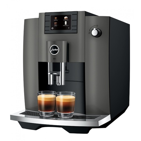 Кафеавтомат Jura E 6 Dark Inox (EC), 1450 W, 15 бара, 1.9 л, Контейнер за зърна 280 г, 11 напитки, WiFi ready, Цветен дисплей, Професионална мелничка Aroma, Затопляне с Thermoblock, Сребрист