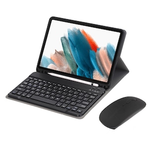 Set husa tableta/tastatura/mouse, Piele ecologica, Compatibila cu Samsung Galaxy Tab A8, 10.5 inch, Negru