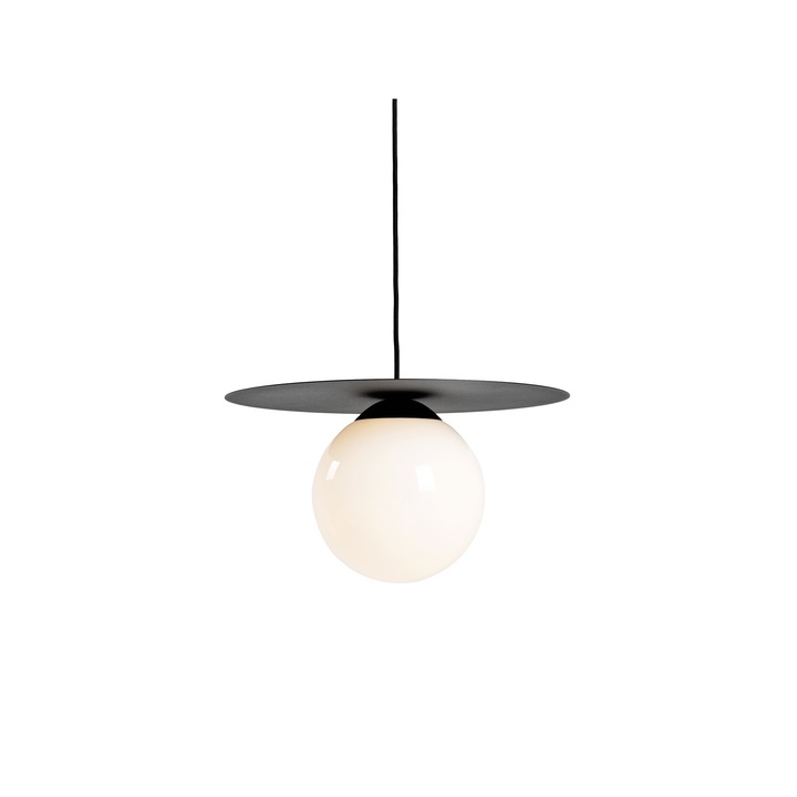 Lampa suspendata, Customform, Metal/Sticla, 60 W, Negru/Alb