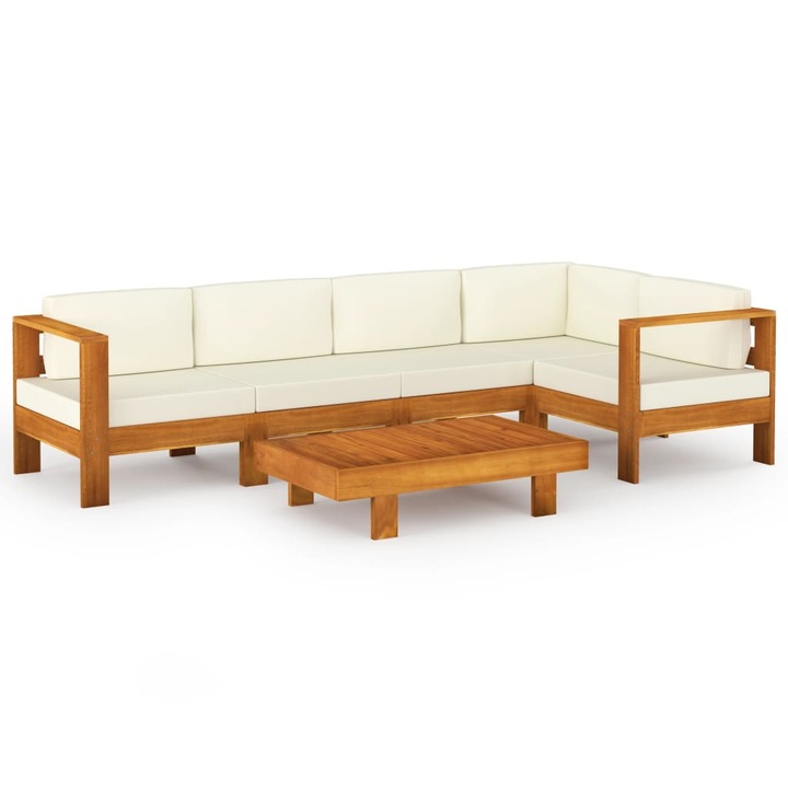 Set mobilier gradina perne alb/crem vidaXL, 6 piese, lemn masiv acacia, 55.8 kg 3057933
