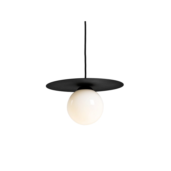 Lampa suspendata, Customform, Metal/Sticla, 60 W, Negru/Alb