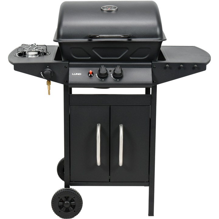 Gázgrill 2+1, Lund, Inox, 8000 W, Fekete