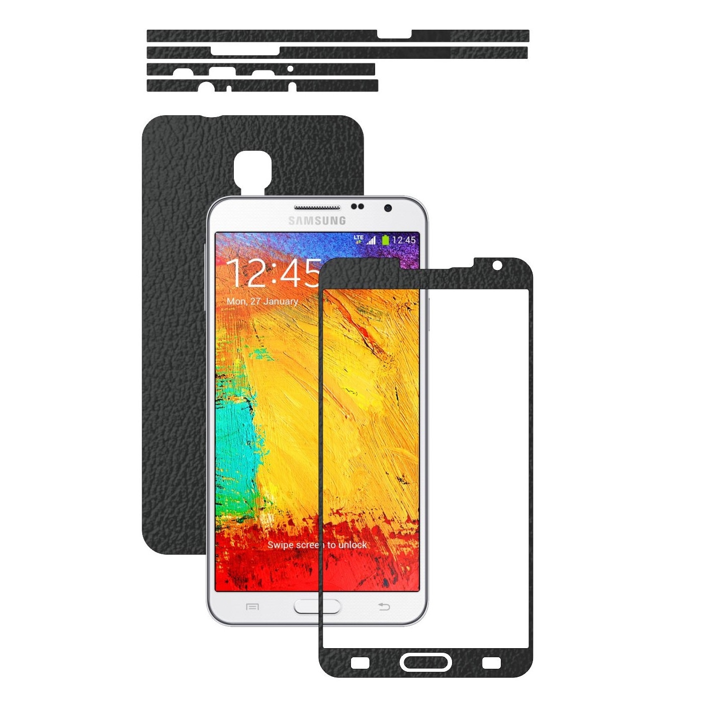 Folie de protectie Carbon Skinz, Husa de tip Skin Adeziv pentru Carcasa, Piele Neagra dedicata Samsung Galaxy Note 3 Neo