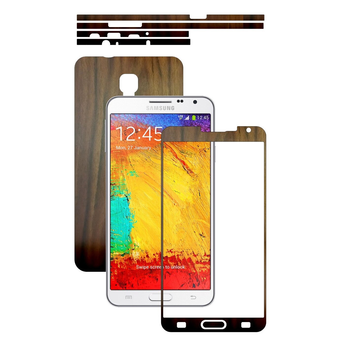 Folie de protectie Carbon Skinz, Husa de tip Skin Adeziv pentru Carcasa, Lemn Nuc Inchis dedicata Samsung Galaxy Note 3 Neo