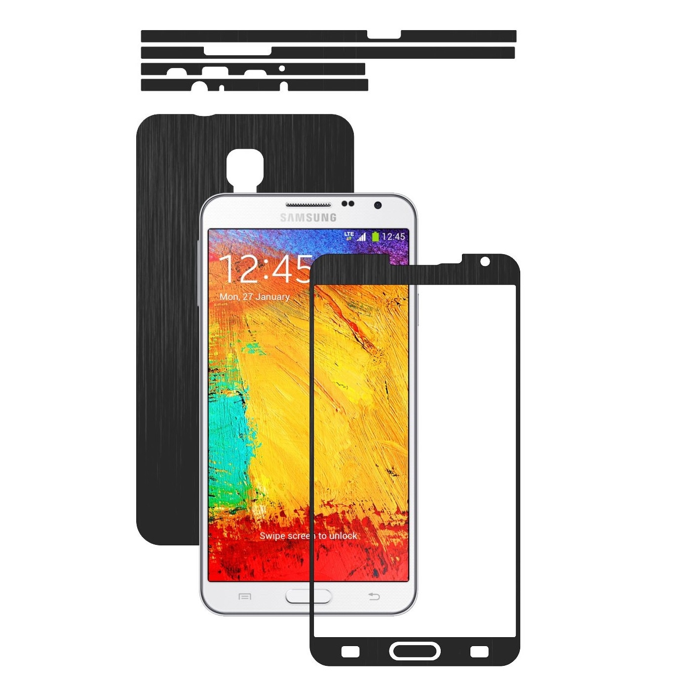 Folie de protectie Carbon Skinz, Husa de tip Skin Adeziv pentru Carcasa, Brushed Negru dedicata Samsung Galaxy Note 3 Neo