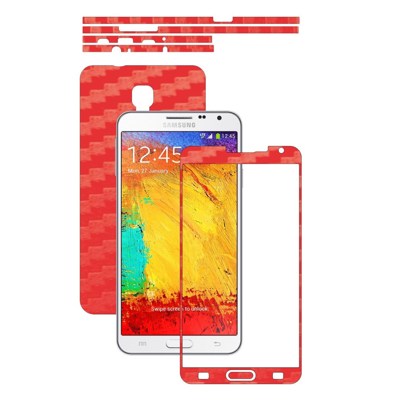 Folie de protectie Carbon Skinz, Husa de tip Skin Adeziv pentru Carcasa, Carbon Rosu dedicata Samsung Galaxy Note 3 Neo