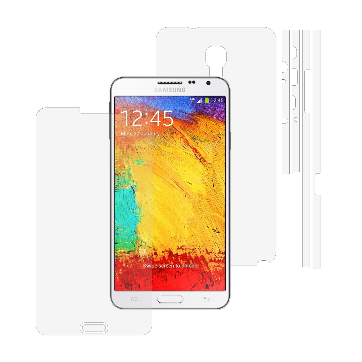 Folie Protectie Full Body Invisible Skinz Ultra-Clear HD, Husa Transparenta de tip Skin Adeziv pentru Carcasa si Ecran, dedicata Samsung Galaxy Note 3 Neo
