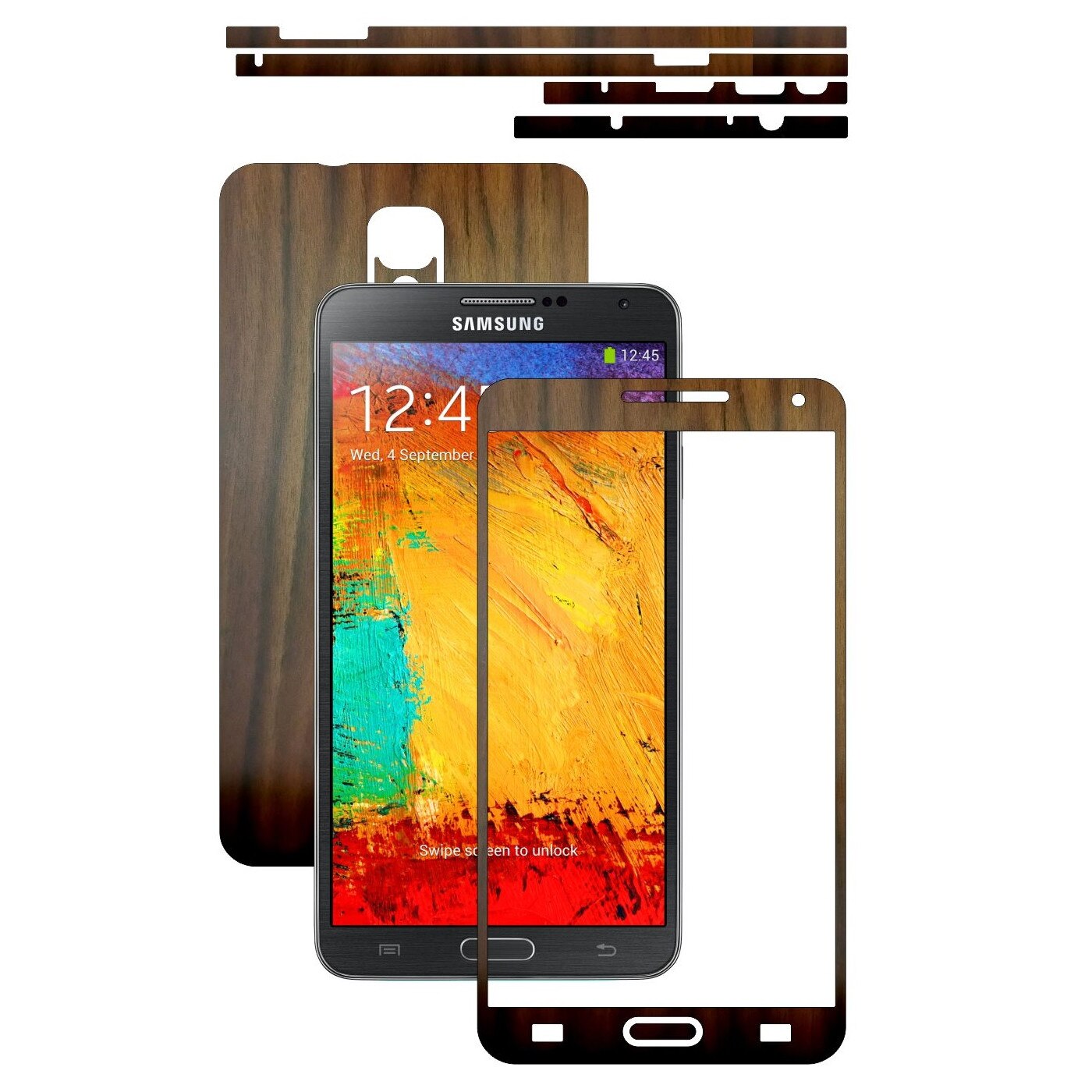 Folie de protectie Carbon Skinz, Husa de tip Skin Adeziv pentru Carcasa, Lemn Nuc Inchis dedicata Samsung Galaxy Note 3