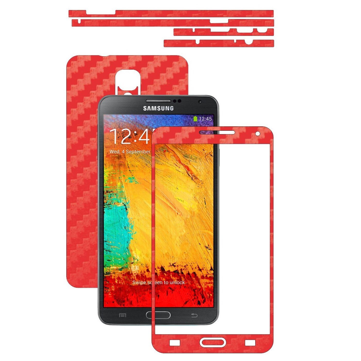 Folie de protectie Carbon Skinz, Husa de tip Skin Adeziv pentru Carcasa, Carbon Rosu dedicata Samsung Galaxy Note 3