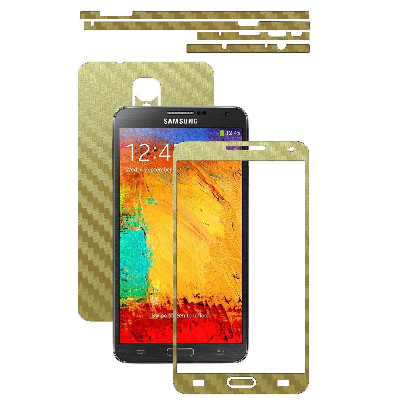 Folie de protectie Carbon Skinz, Husa de tip Skin Adeziv pentru Carcasa, Carbon Auriu dedicata Samsung Galaxy Note 3