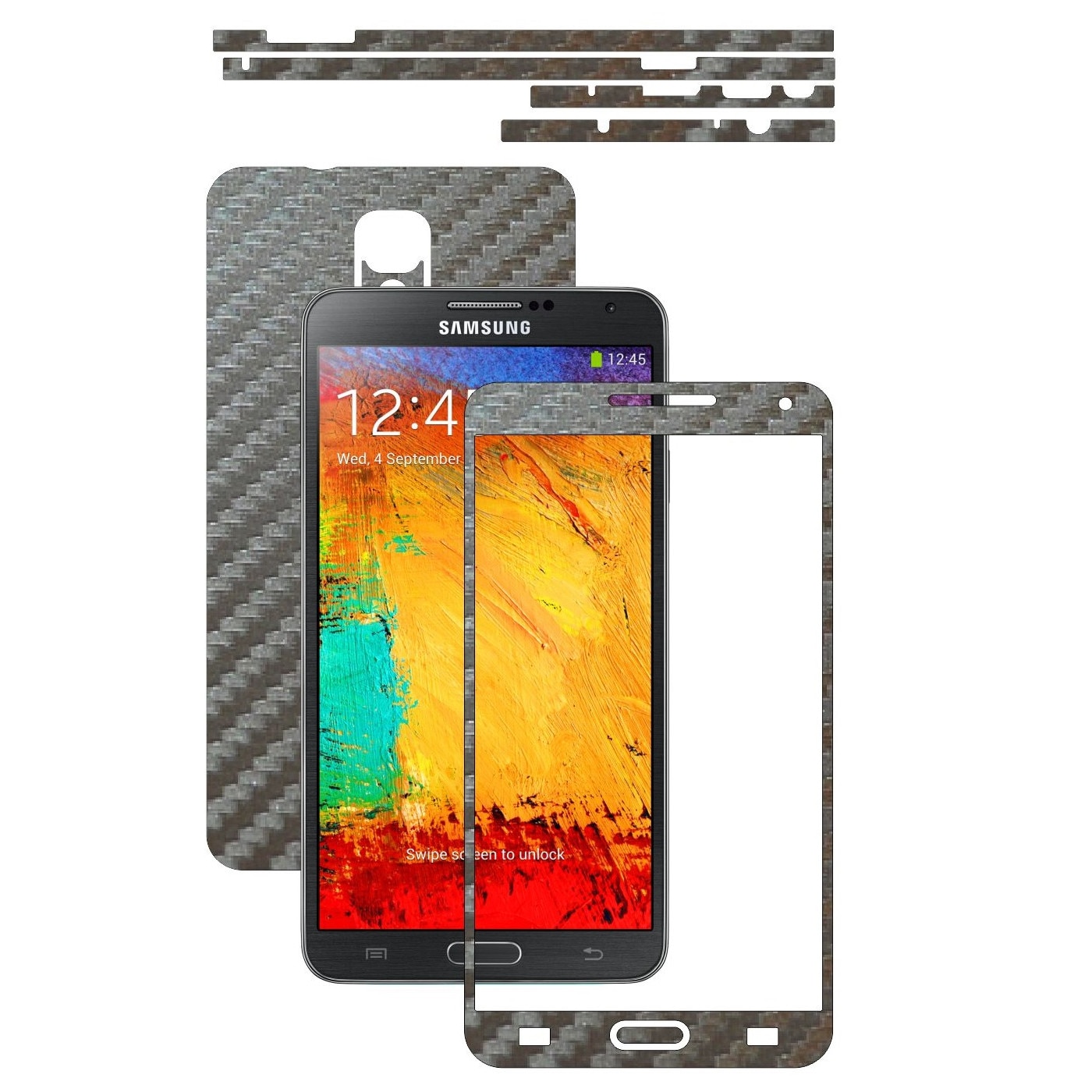 Folie de protectie Carbon Skinz, Husa de tip Skin Adeziv pentru Carcasa, Carbon Gri Argintiu dedicata Samsung Galaxy Note 3