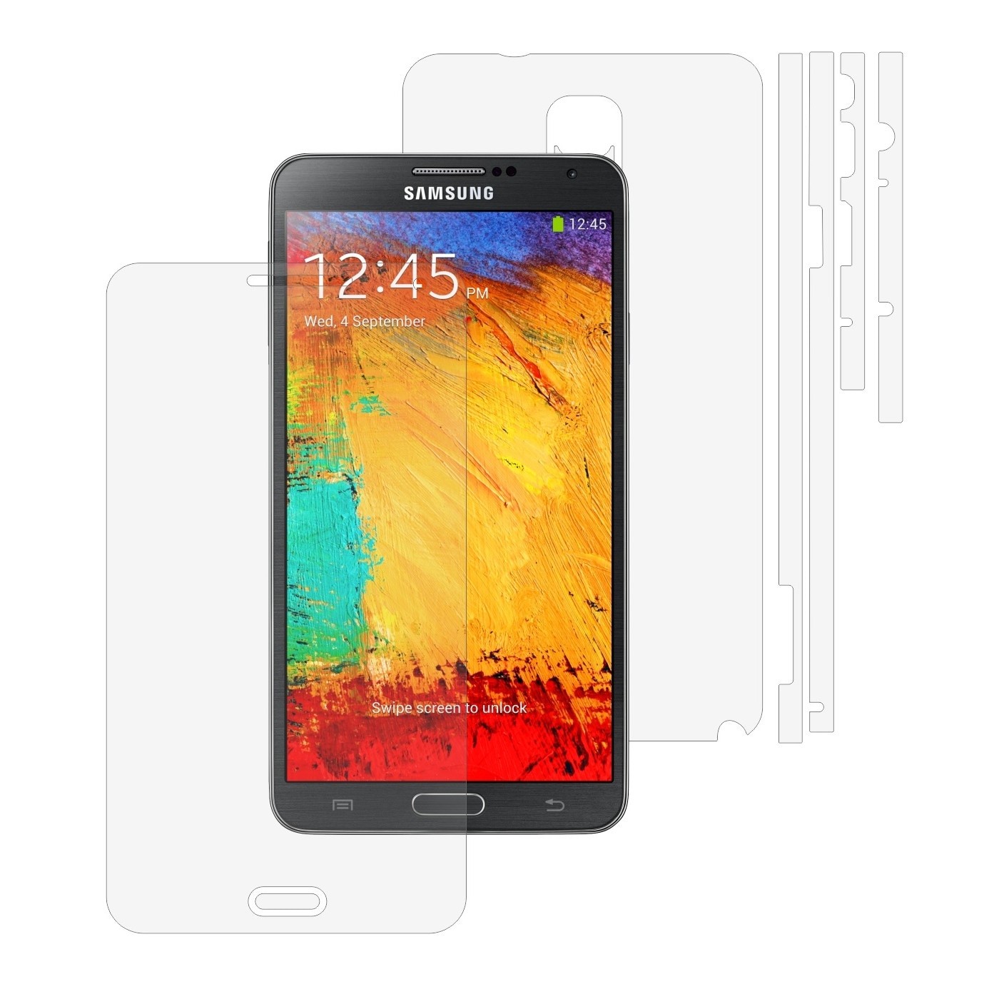 Folie Protectie Full Body Invisible Skinz Ultra-Clear HD, Husa Transparenta de tip Skin Adeziv pentru Carcasa si Ecran, dedicata Samsung Galaxy Note 3