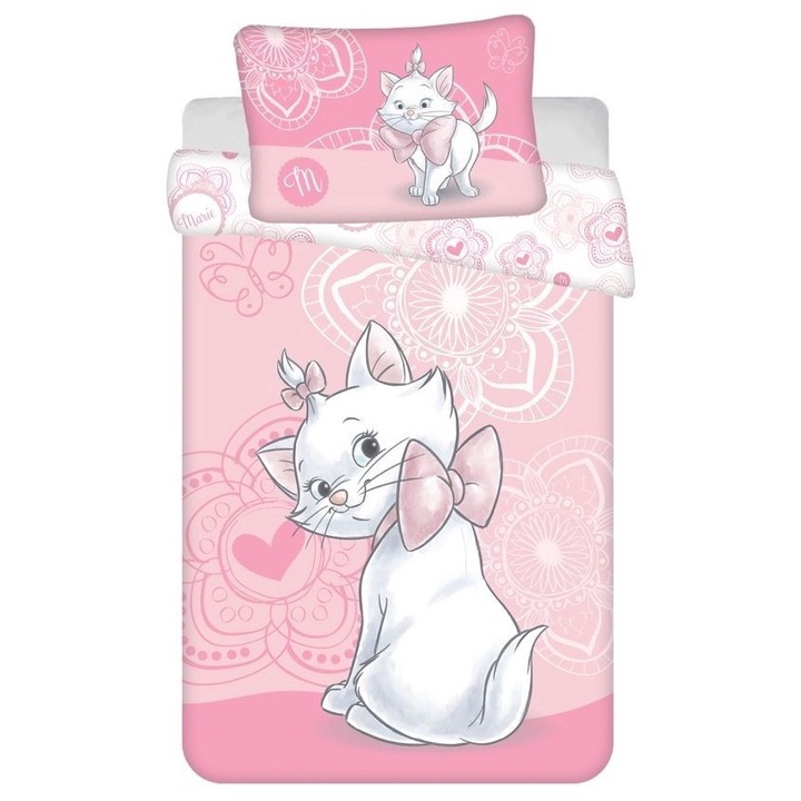 Set lenjerie pat copii, 100% bumbac, multicolor, 2 piese, 100×135 cm, 40×60, Marie Cat, Disney, 02