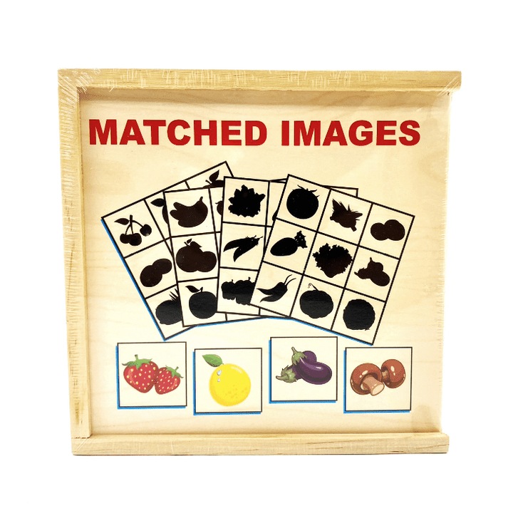 Joc educativ de asociere si memorie, Montessori, fructe si legume, Jocul Umbrelor, 36 piese, SARALMA®