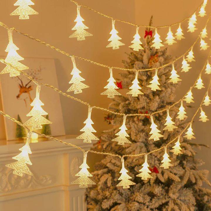 Karácsonyi installáció, 40 db fa alakú LED, 6m, meleg fehér, Milexing