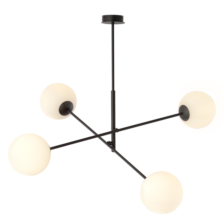Lustra, EMIBIG Lighting, E14, Metal, Sticla, Negru, Alb