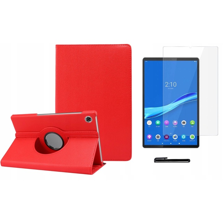 Husa tableta, Piele ecologica, Compatibila cu Lenovo Tab M10 FHD Plus, Rosu