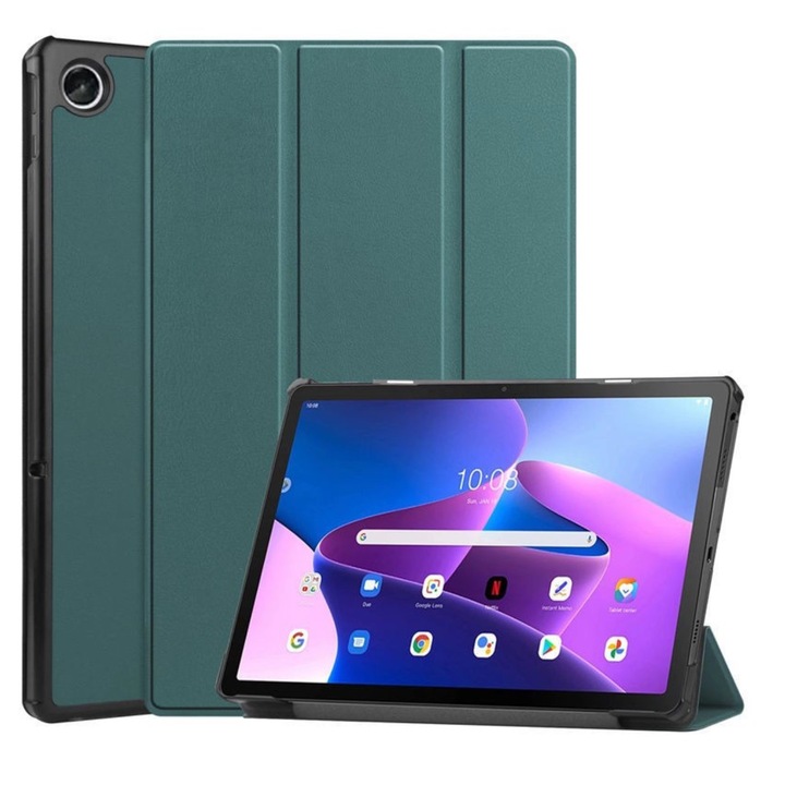 Husa compatibila Lenovo Tab M10 Plus, Etui, Piele/Policarbonat, Verde