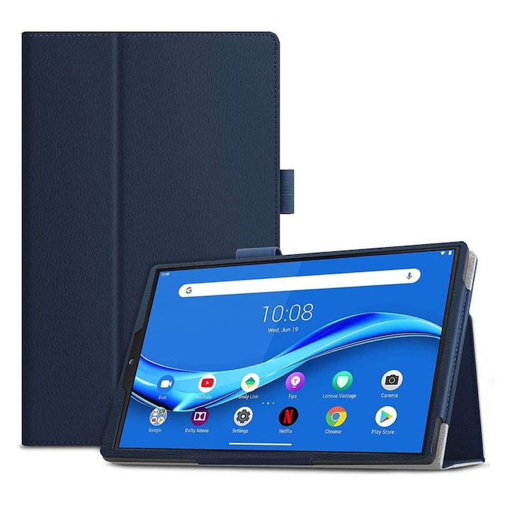 Husa compatibila Lenovo Tab M10 Plus, Etui, Piele/Policarbonat, Albastru