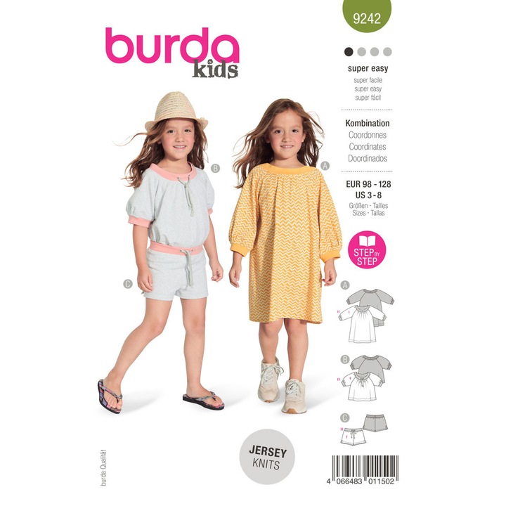 Модел на рокля, в 3 варианта, мулти-размер 98-128, Burda Style 9242