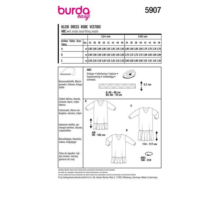 Модел на рокля, в 3 варианта, мулти-размер 34-48, Burda Style 5907