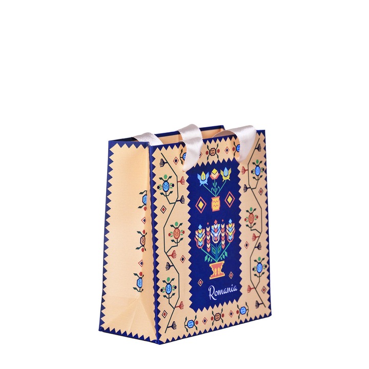 Punga din hartie, Magnetella, 11 x 12 x 5 cm, Covor oltenesc, multicolora