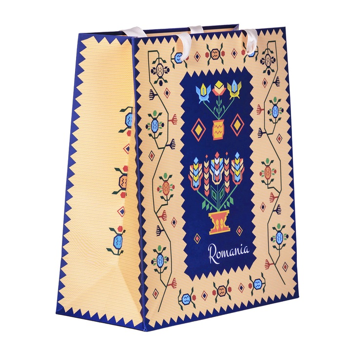 Punga din hartie, Magnetella, 21 x 24 x 10 cm, Covor oltenesc, multicolora