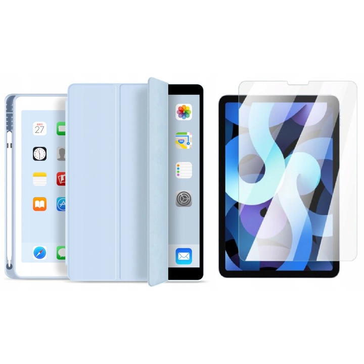 Комплект аксесоари, съвместими с Apple iPad Air, Leather/Silicon/Glass, Blue