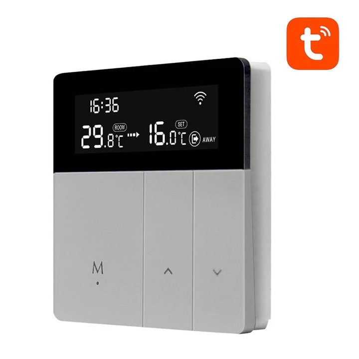 Termostat SMART pentru incalzire cu apa Avatto WT50 3A Wi-Fi Tuya, Negru/Gri