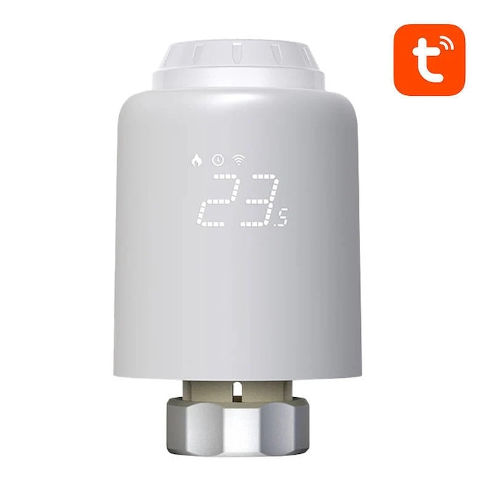 Robinet termostatic inteligent pentru radiator Avatto TRV07, WiFi, Tuya, 0~50℃, 3x 1.5V AA, IP20, alb
