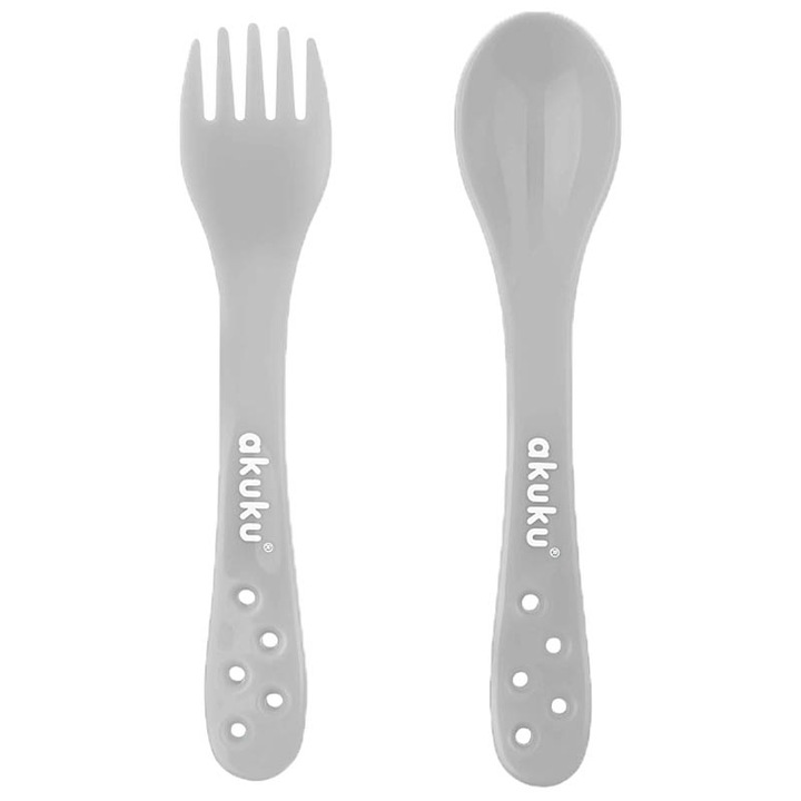 Set 2 piese lingura si furculita Akuku A0073, Gri