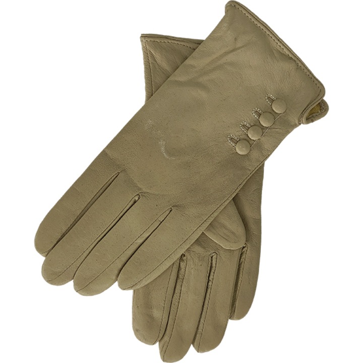 Manusi femei cu model cu nasturi, piele naturala, marimea Medium, bej