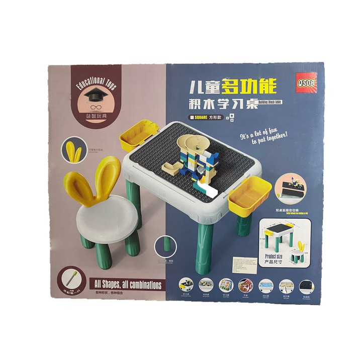 Set masa de constructie cu scaun iepuras, 80 de piese