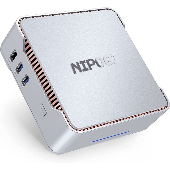 Mini PC NiPoGi cu procesor Intel Alder Lake-N95, la 3,40 GHz, 16GB, 512GB SSD, Windows 11, Alb