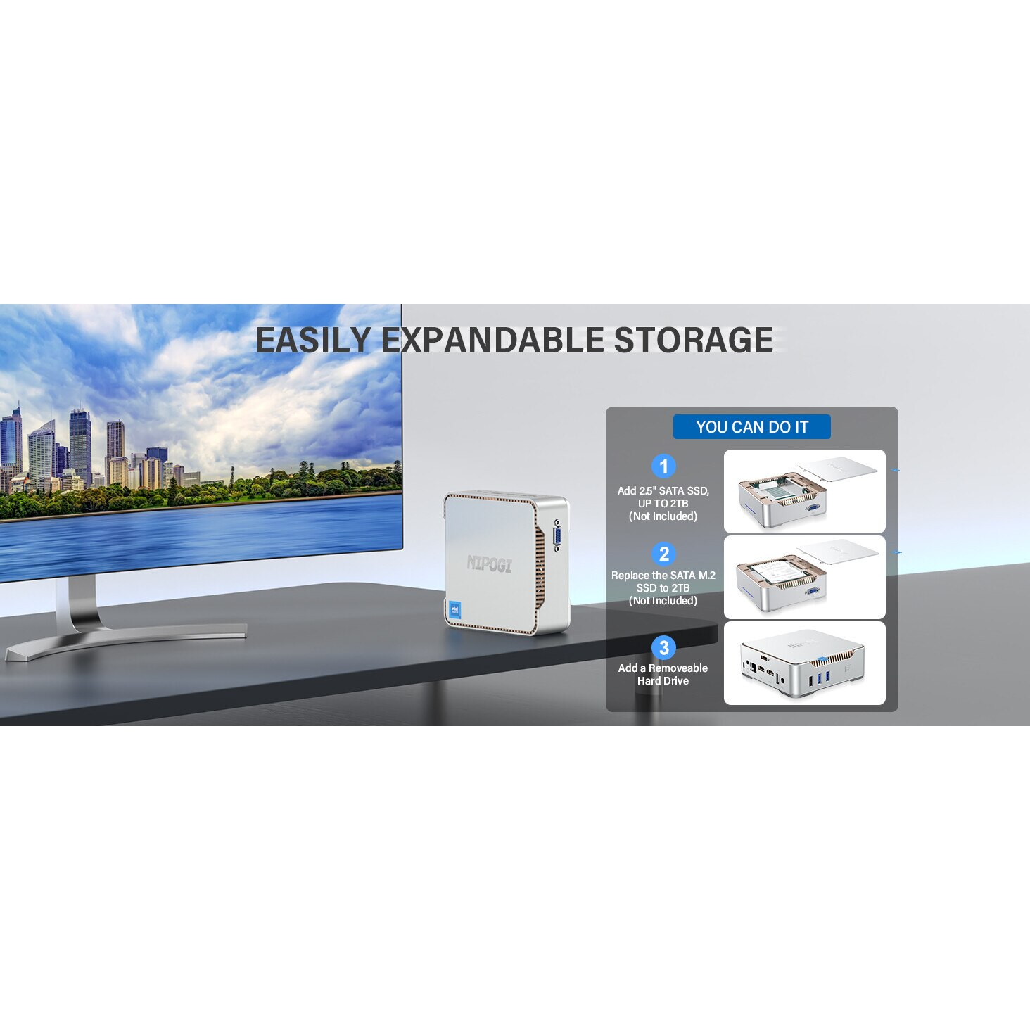 Mini PC NiPoGi, Процесор Intel Alder Lake-N95, На 3,40 GHz, 16GB