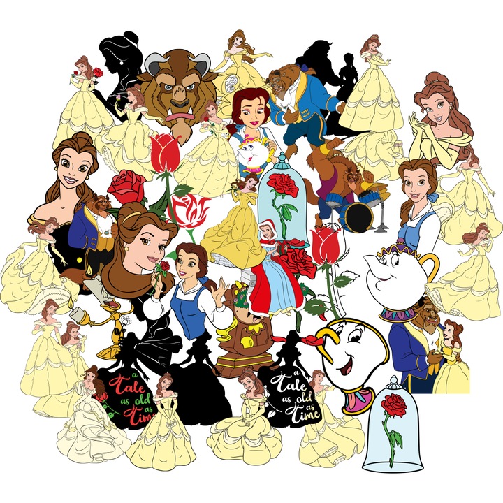 Set Stickere 40 bucati, PVC autocolant, Frumoasa si bestia