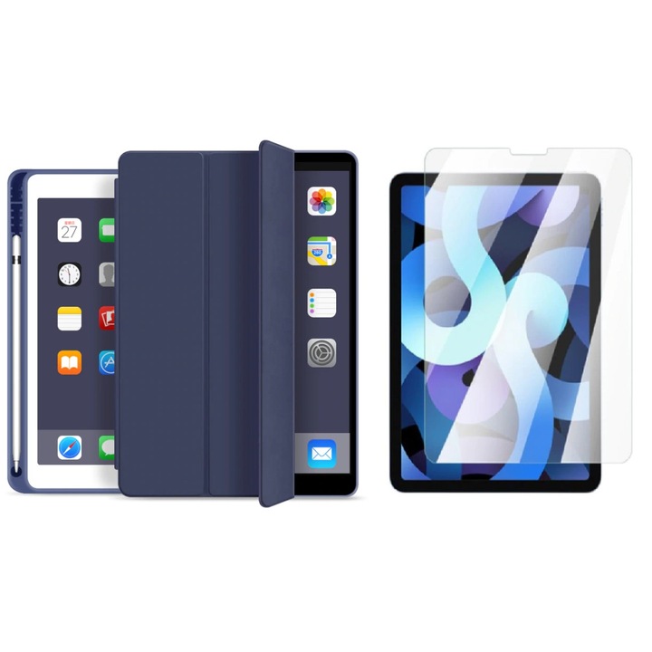 Комплект аксесоари, съвместими с Apple iPad, кожа/силикон, син