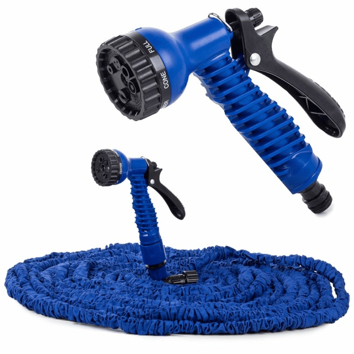 Rugalmas kerti tömlő 15m - 45m szórófejjel, kék