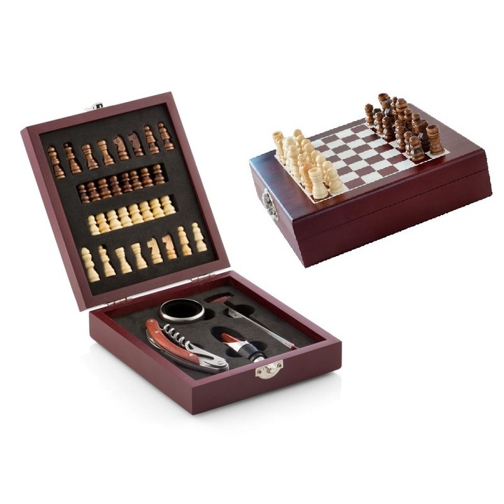 Set accesorii vin, cutie 37 piese cu tabla sah, InnovaGoods