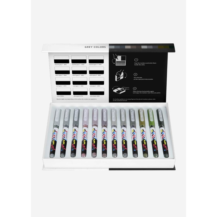 12 db Karin Decobrush pigment marker készlet, szürke színben