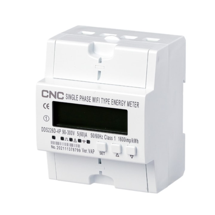 Contor inteligent de energie electrica cu functie de siguranta, WiFi, 230V, 60A, compatibil Tuya, Smart life, Google Home si Amazon Alexa, model DDS226D-4P