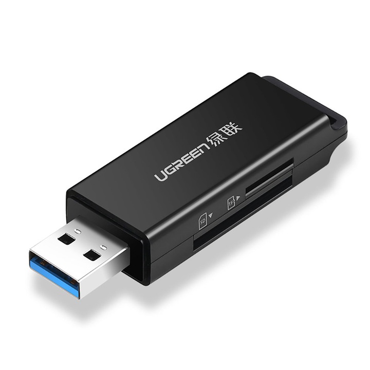 Ugreen CM104 kártyaolvasó adapter, USB / SD + MicroSD + TF, Fekete
