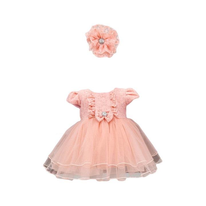 Rochie botez, model Ruxandra, culoare roz, varsta 3 luni