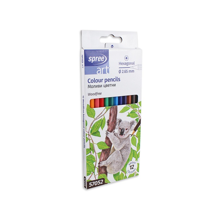 Цветни моливи, Spree, Шестоъгални, Woodfree, 12 цвята