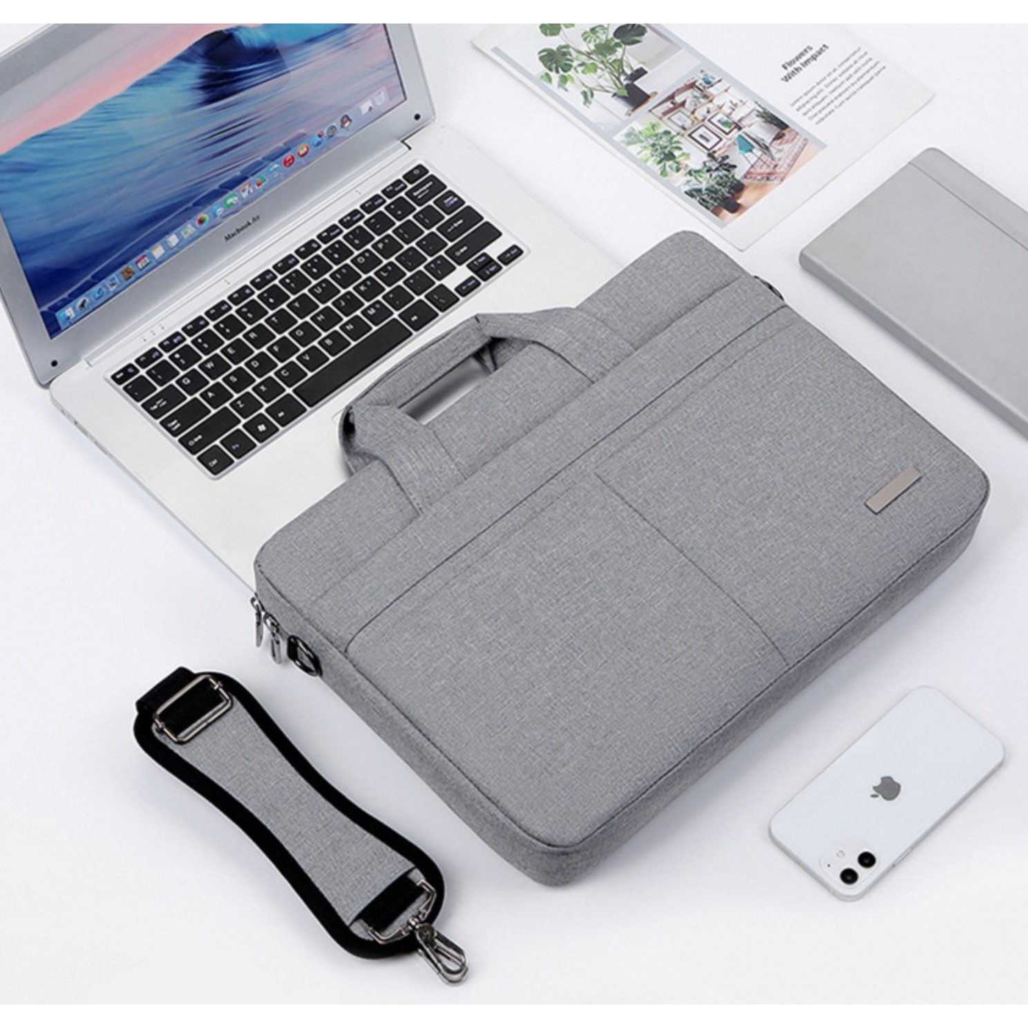 Geanta laptop, Etui, Plastic, Gri